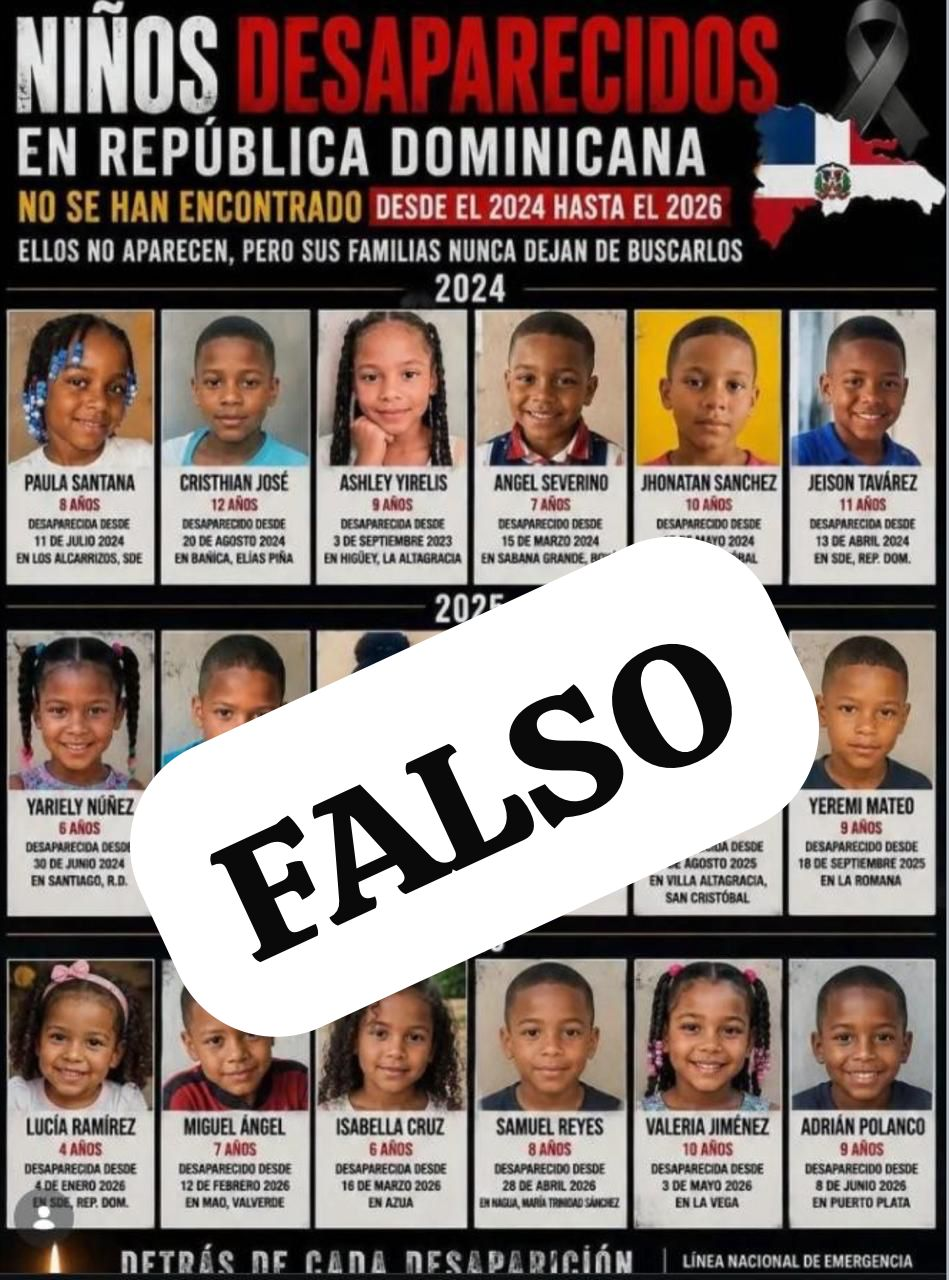 Policía Nacional desmiente supuesta lista de 18 niños desaparecidos entre los años 2024 y 2026 que circula en redes sociales